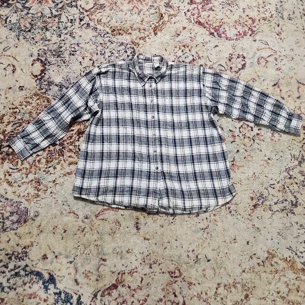 Cherokee Plus Size 100% Cotton Plaid Collared Button Down Shirt Size 22W - 24W